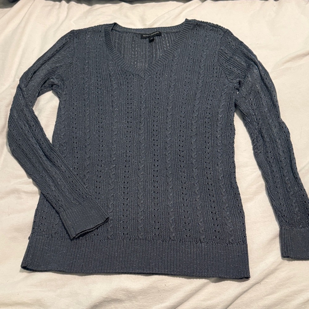 Banana Republic metallic Charcoal V-Neck Sweater